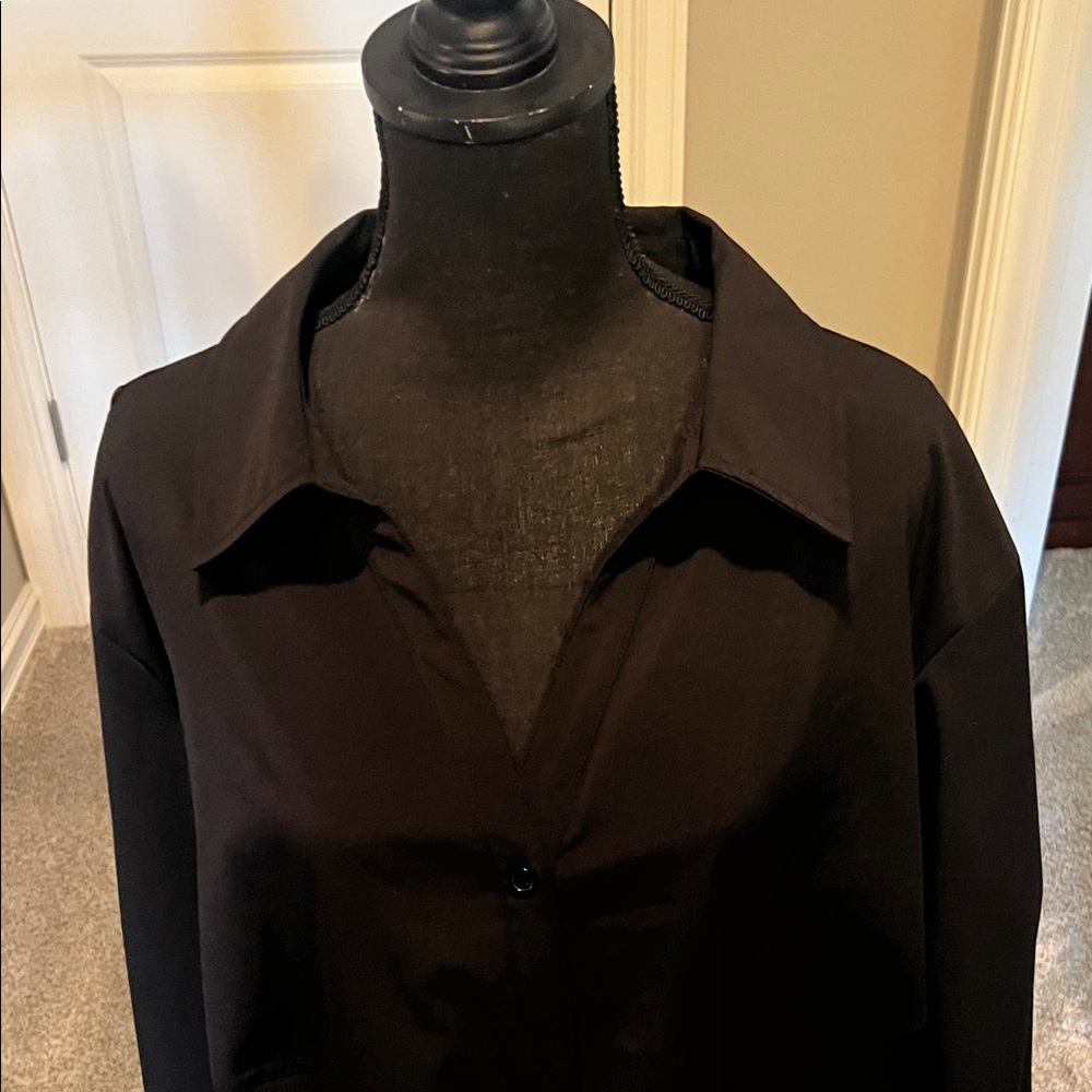 Style & Co Women’s 24W Black Button Up Blouse Long Sleeve Stretch Plus Size top - Picture 4 of 13